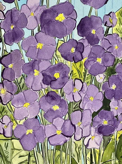 Purple Morning Glory Flowers Watercolor Painting Still Life Signed Original Art1