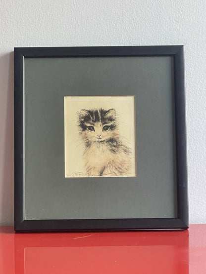 OOAK Cat Kitten Hand-Colored Pastel Lithograph Art Signed Gatterbauer Framed #11