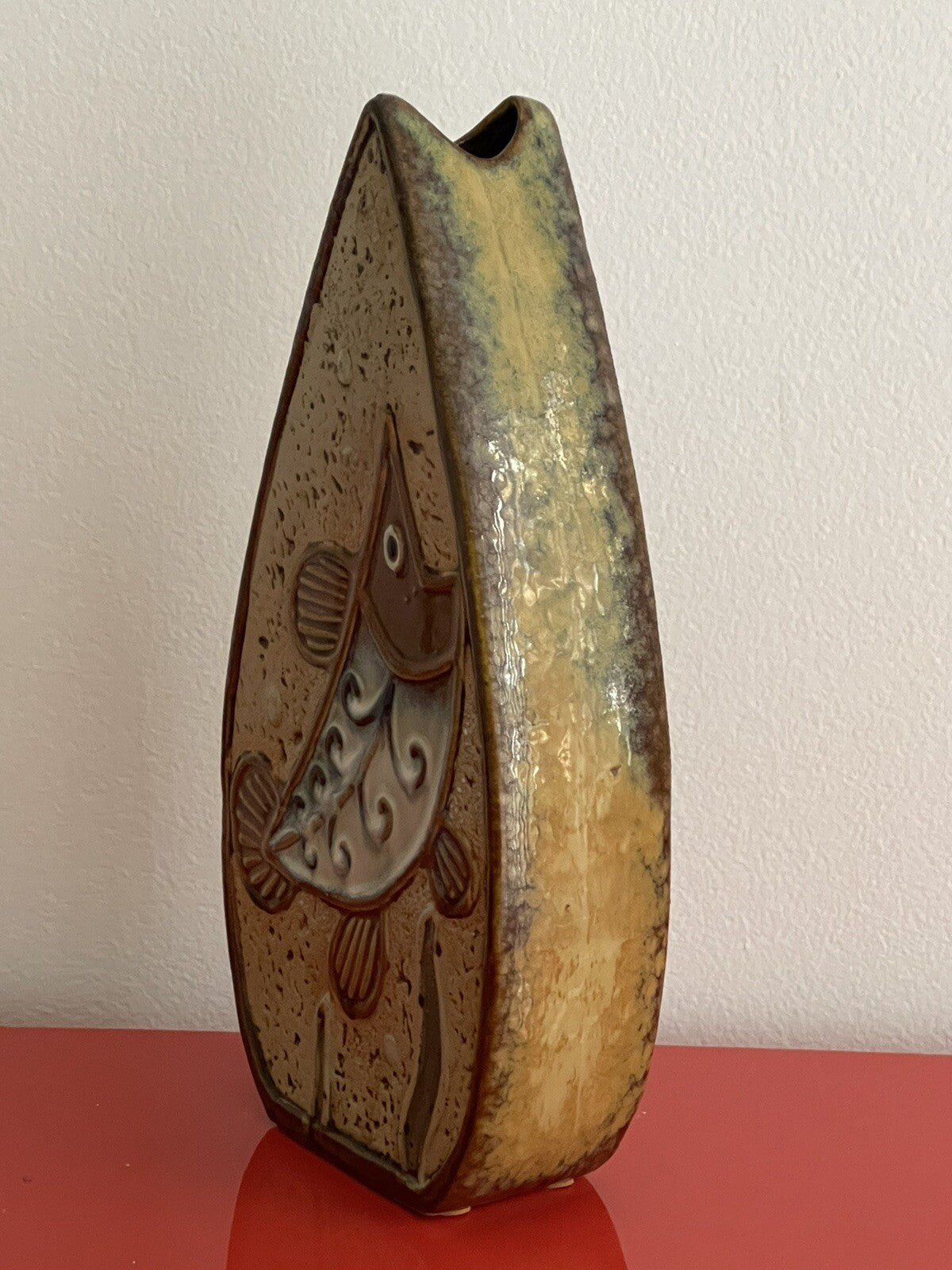 Modernist FISH DESIGN Double Sided 12” Studio Art Pottery Ceramic Vase Denmark?3