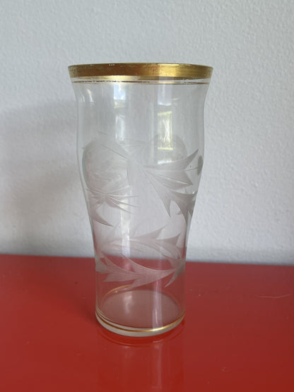 Delicate Vintage MCM Gold Rimmed Floral Etched Glass Tumblers 5.75” x 3” Moser?5