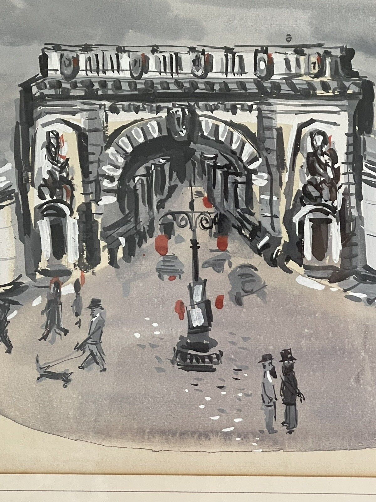 Orig. 1950 Parisian Arch Painting Fine Art Midcentury Watercolor Gouache Signed2