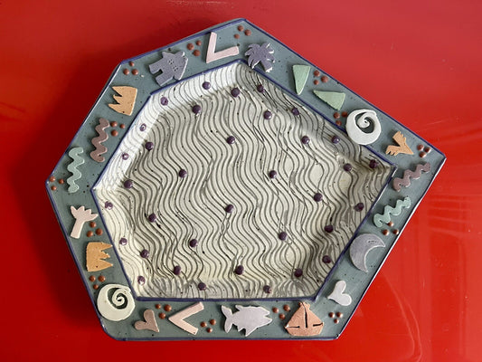 Cunningham Pottery Retro Studio Pop Art Ceramic Plate 80s Era Funky Wall Decor0