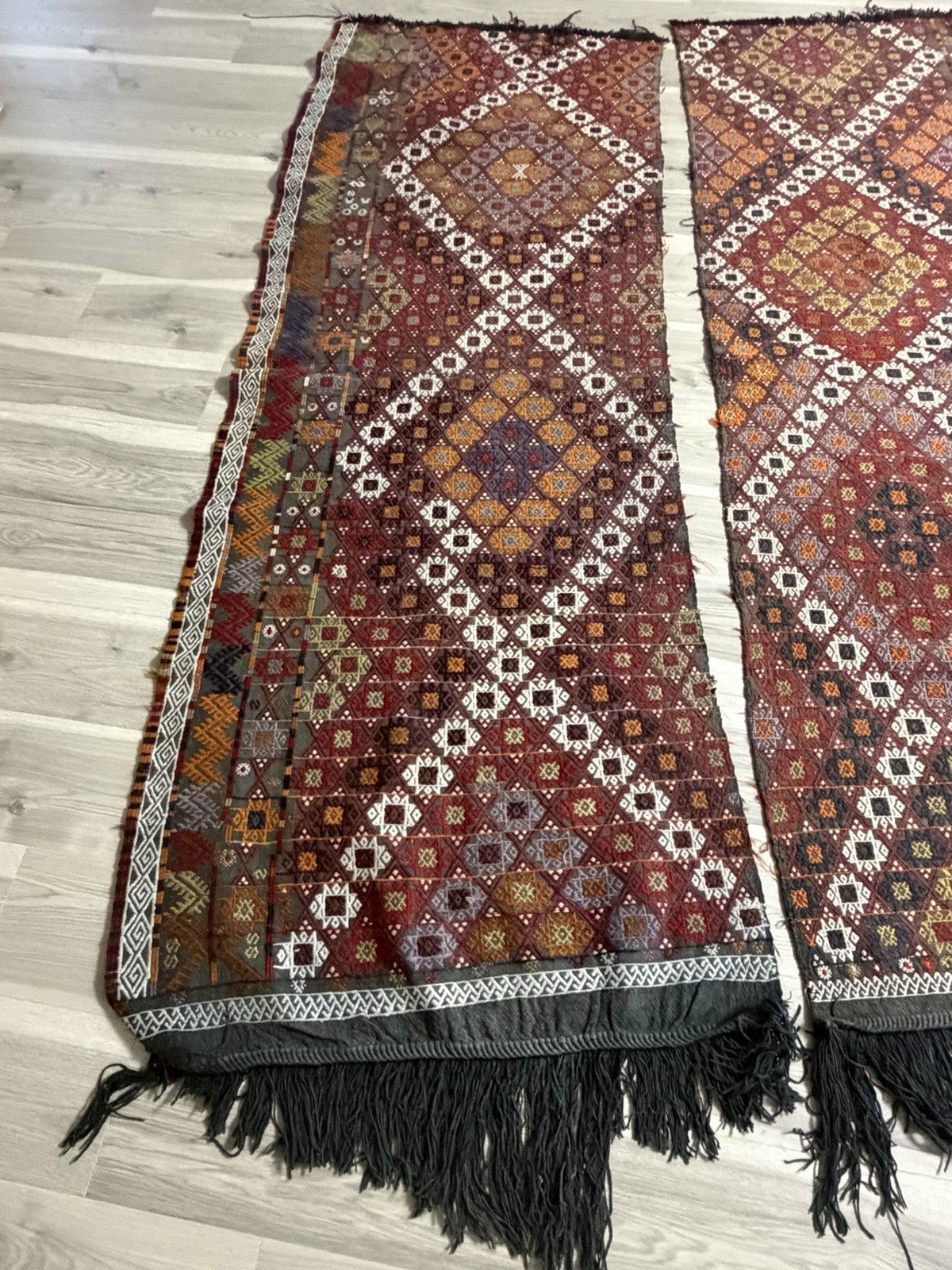 Antique Turkish Kilim Rugs 30” x 90” (x2) Hand Knotted Wool Rustic Boho Decor2