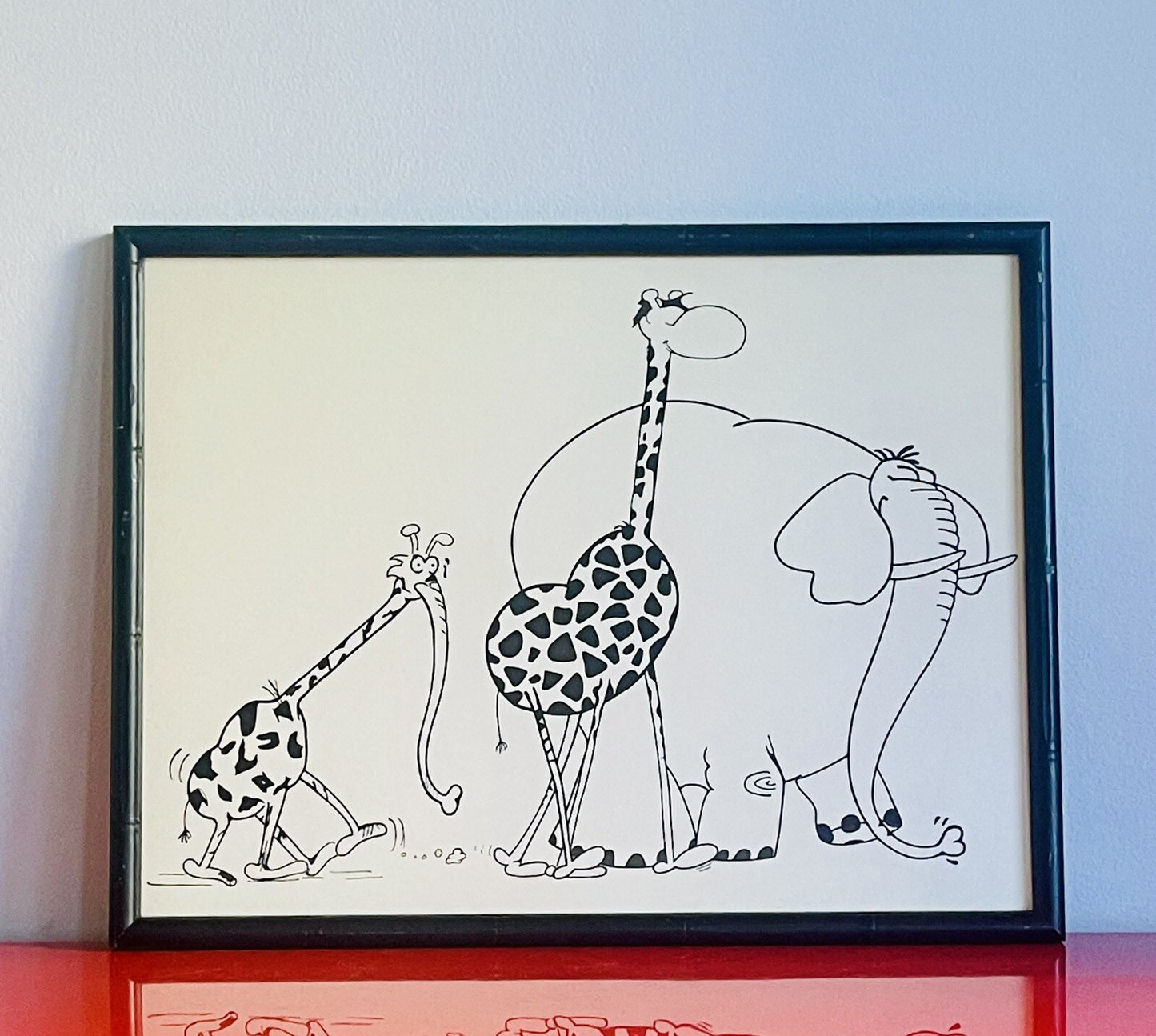 Guillermo Mordillo 1970s Argentina Cartoonist Framed Art Giraffe Elephant Couple0