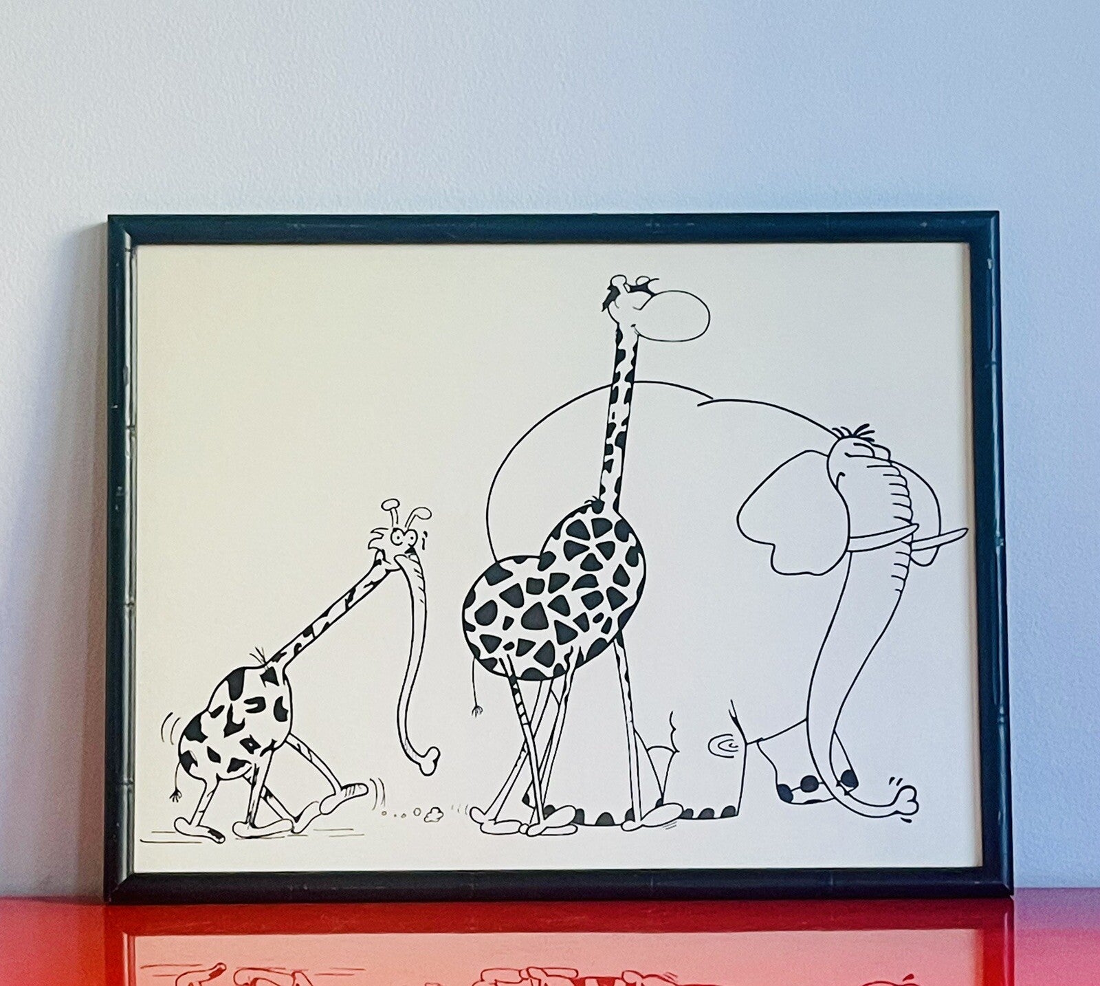Guillermo Mordillo 1970s Argentina Cartoonist Framed Art Giraffe Elephant Couple0