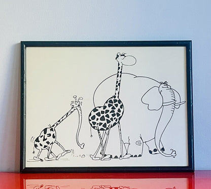 Guillermo Mordillo 1970s Argentina Cartoonist Framed Art Giraffe Elephant Couple0