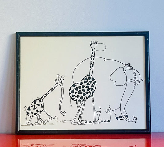 Guillermo Mordillo 1970s Argentina Cartoonist Framed Art Giraffe Elephant Couple0