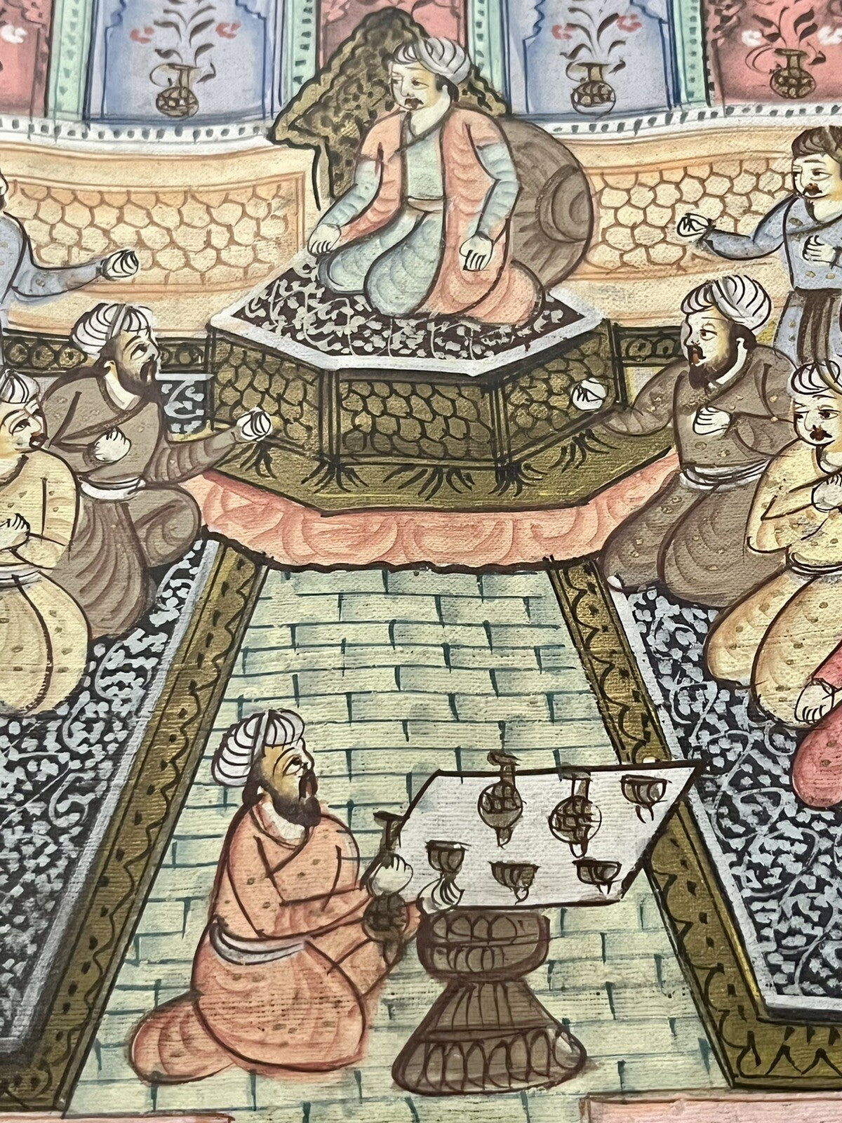 Pair Antique 19th c. Indo-Persian Palace Scenes Mughal Framed Watercolor Ink Art6