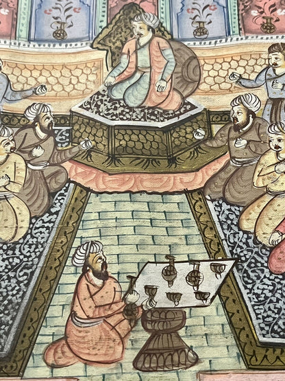 Pair Antique 19th c. Indo-Persian Palace Scenes Mughal Framed Watercolor Ink Art6