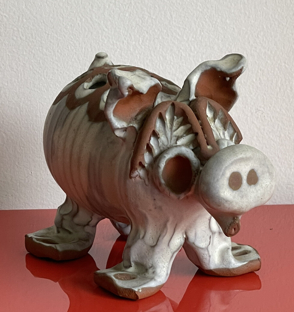 Stoneware Pig Glaze Clay Flower Frog or Pencil Holder Folk Art Pottery Cottage0