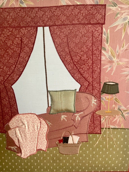 Trapunto Quilted Fabric Collage Art OOAK Interiors Retro McKnight Style (pair)6