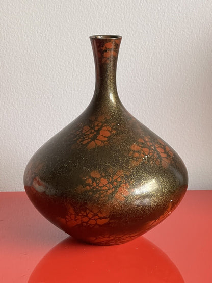 Nippon Craft Marbleized Japanese Enamelware Metalware Vase Murashido Style 8.5”1
