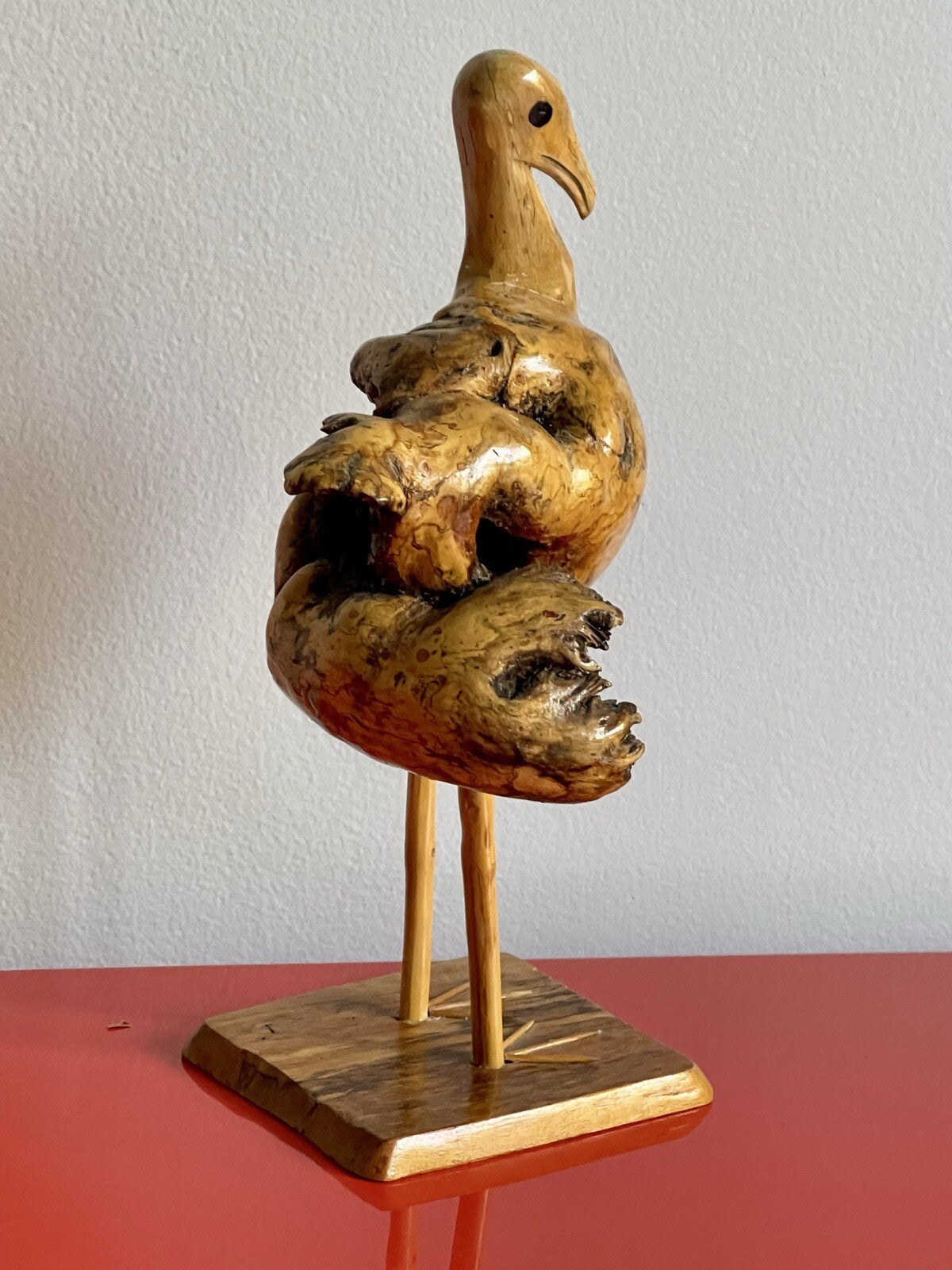 Folk Art 12” Burl Wood Sea Bird Sculpture Carved Organic Rustic Vintage Seagull1