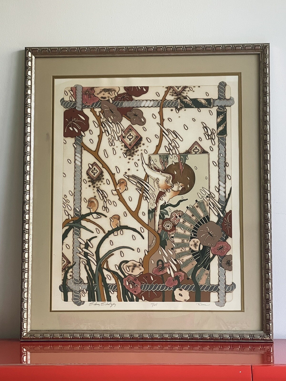 Sidney Schatzky Hand Colored Collagraph “Rain” 17/25 Limited Edition Art Framed0