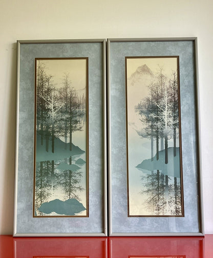 James Hagen 1970s Modernist TREE Serigraph Diptych Fine Art Prints Funky Cottage0