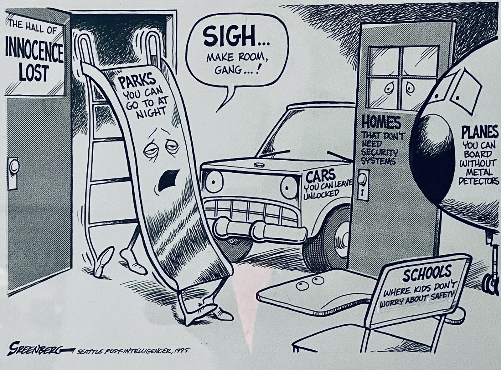 Orig Comic Strip Cartoon Art Seattle Post “Hall of Innocence Lost” ‘95 Greenberg0