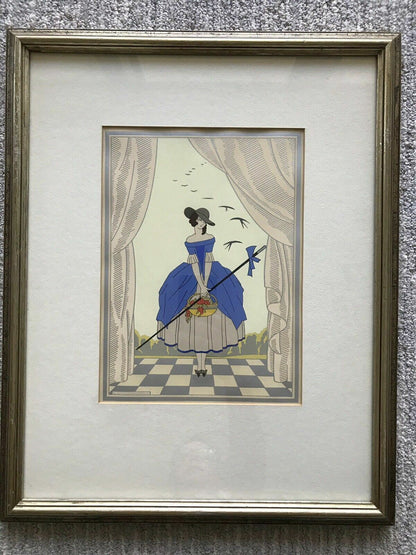 Antique FRENCH FASHION POCHOIR Art Deco Modernist "SPRING" Signed SAINTMAURICE1