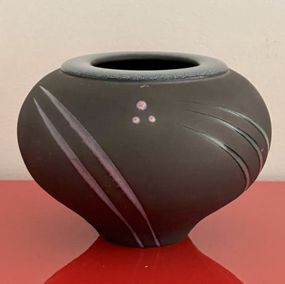 Michael Cho Studio Art Pottery 6” Postmodern Abstract Bulbous Raku Ceramic Vase0
