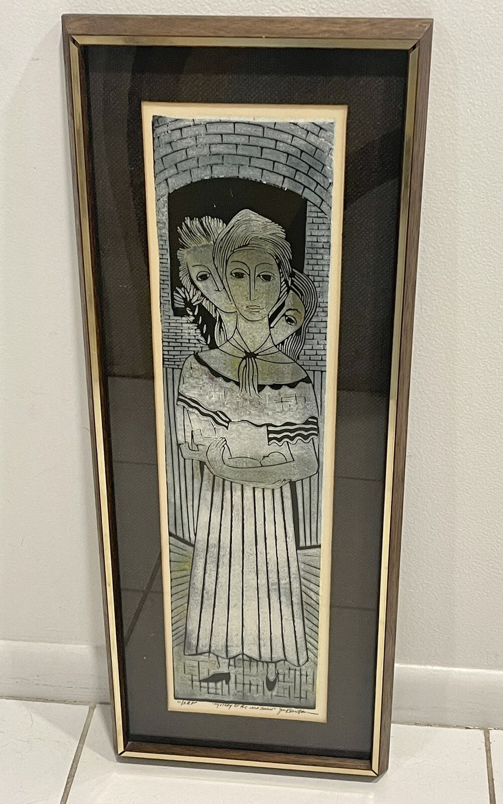 MCM Woodblock Print Modernist “Mystery Of The Newborn” Signed JM Barton AP 3/101