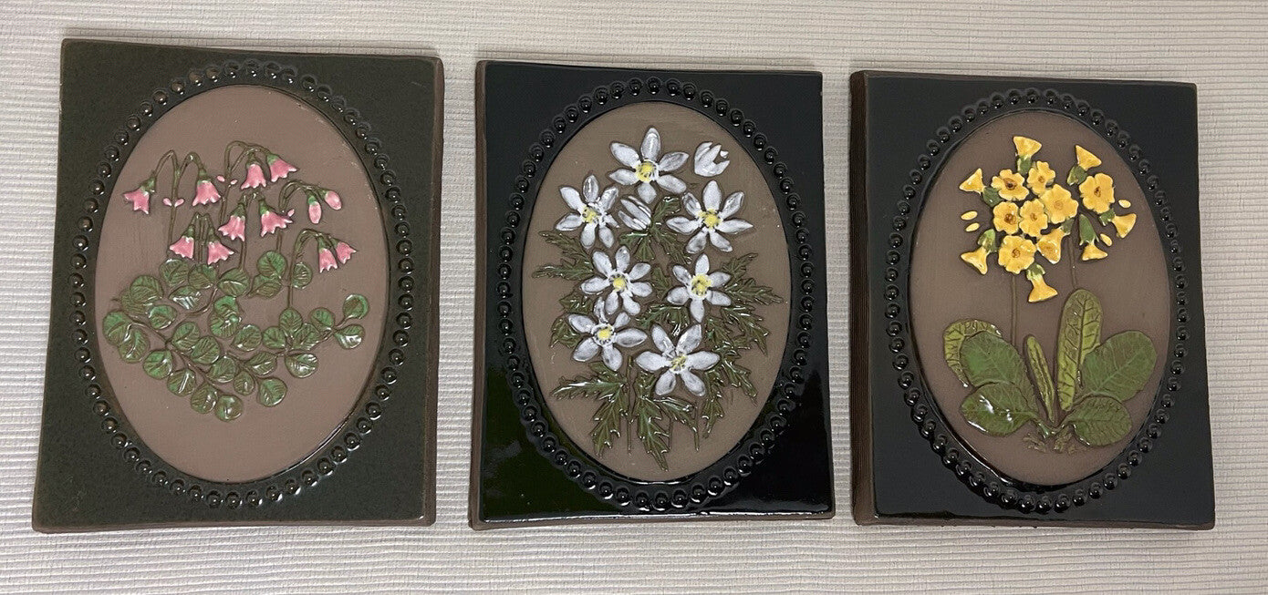 Aimo Nietosvuori 1970s JIE GANTOFTA Sweden Art Pottery Floral Wall Plaque Tiles0