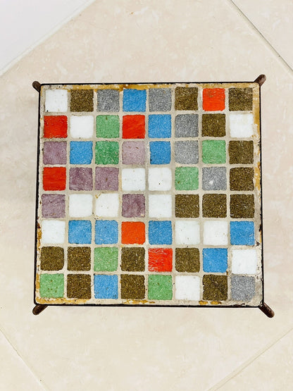 MCM Mosaic Plant Stand Tile Top Wrought Iron Low Trivet Retro Vintage EUC Funky1