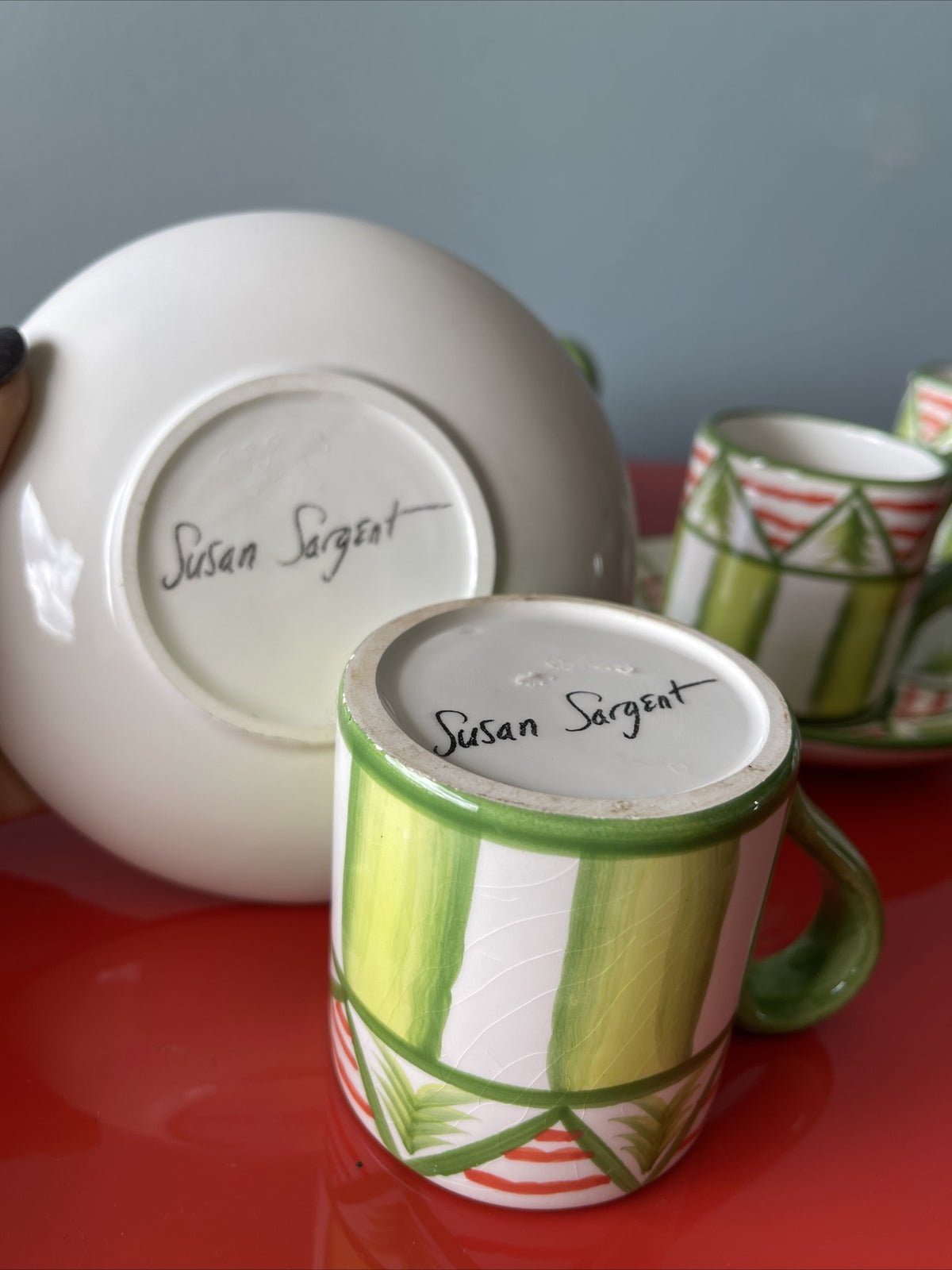 Cottage Demitasse Cup Saucer Set Of 4 Espresso Coffee Susan Sargent Handpainted2