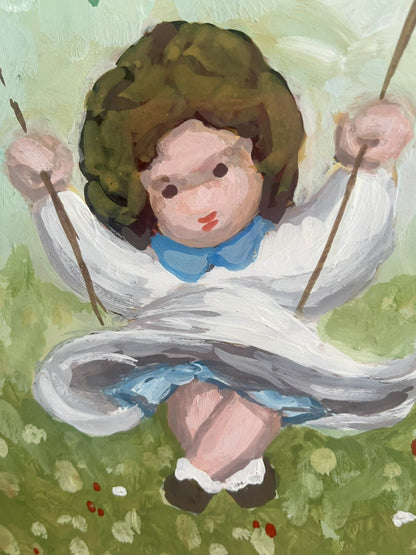 Marcello Innocenti Art Italy Girl On A Swing Orig Painting On Board 1970s Framed2