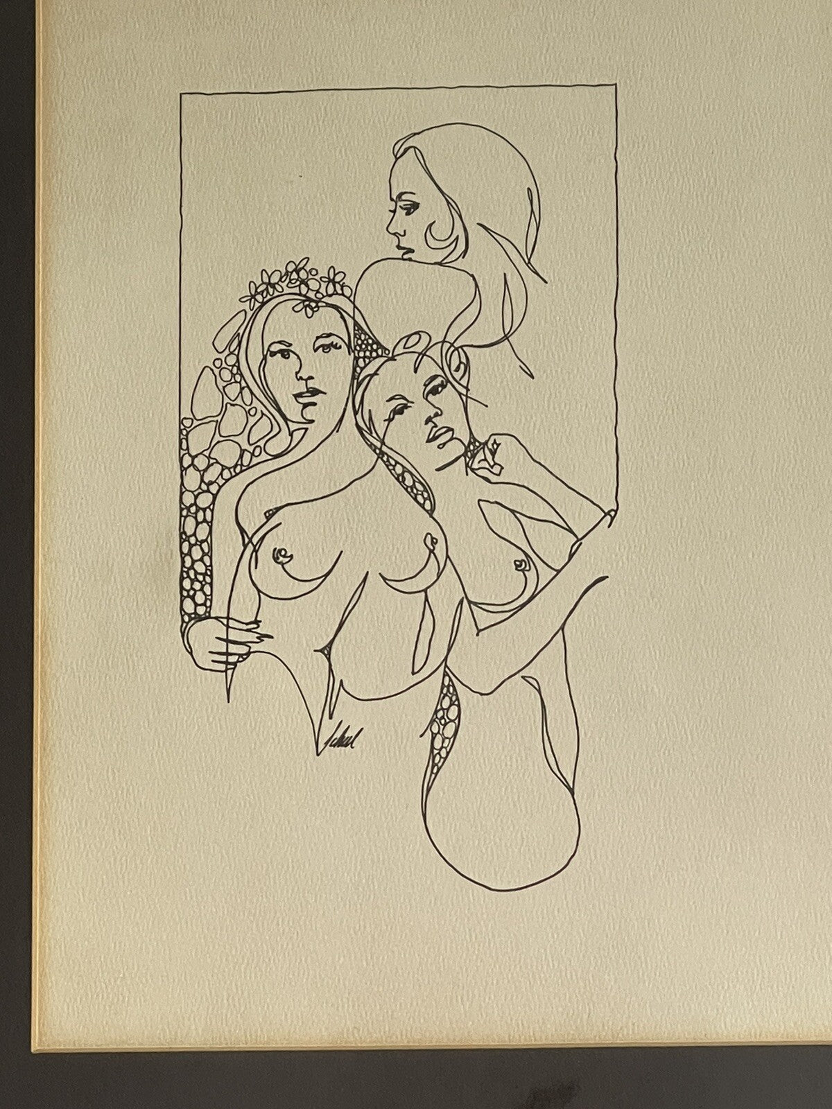 Nude Sexy Sultry Ladies Mod 1960s 1970s Era Pen & Ink Original Art Line Drawing2