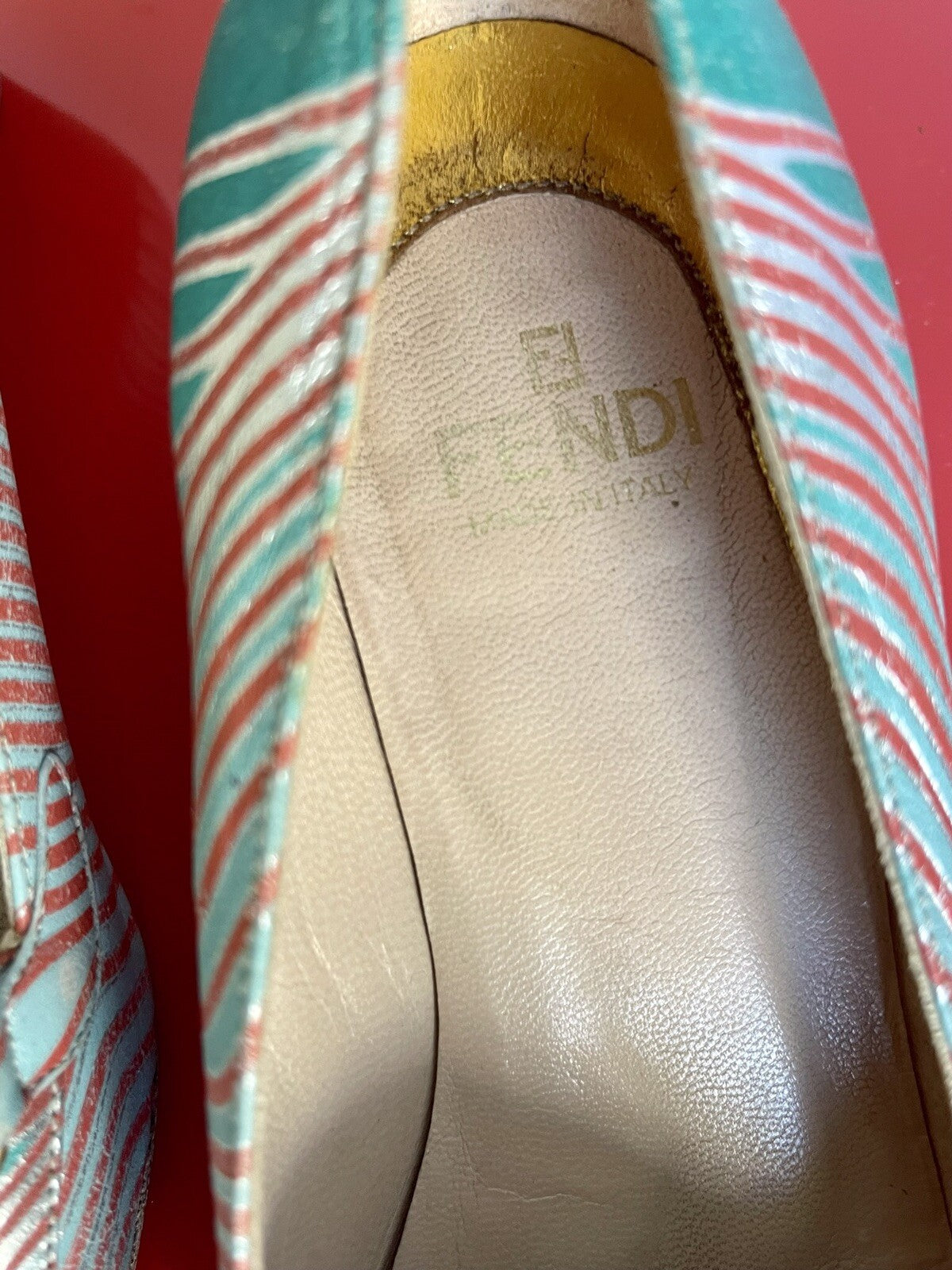 FENDI RETRO Size 35-1/2 Italy Vintage 80s 90s Kitten Heel Spring Striped Pumps5