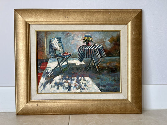 Richard Boyer Cafe Scene Impressionist Oil Painting American 16” x 12” Framed0