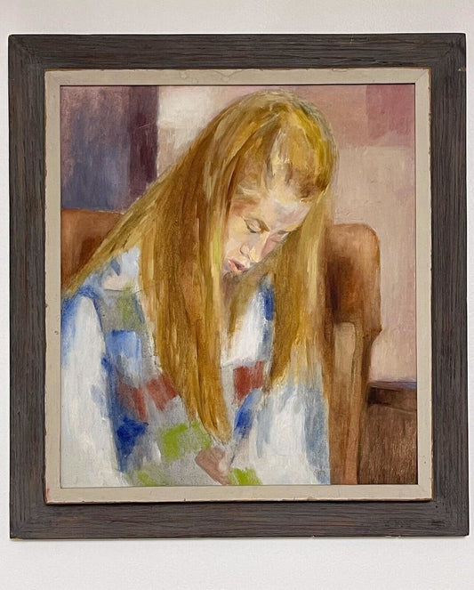 Vintage Impressionist Art Painting Sleeping Girl Signed Morrow 16x18 Circa 70s0