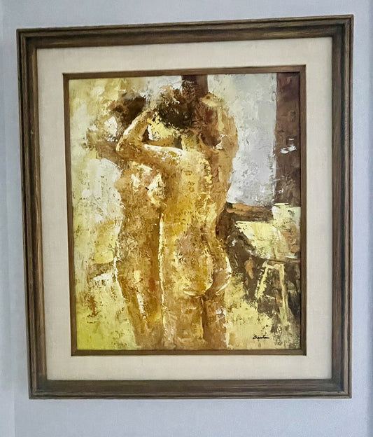 Original Impressionist Art Impasto Painting Nude Woman in a Mirror Signed Barton0