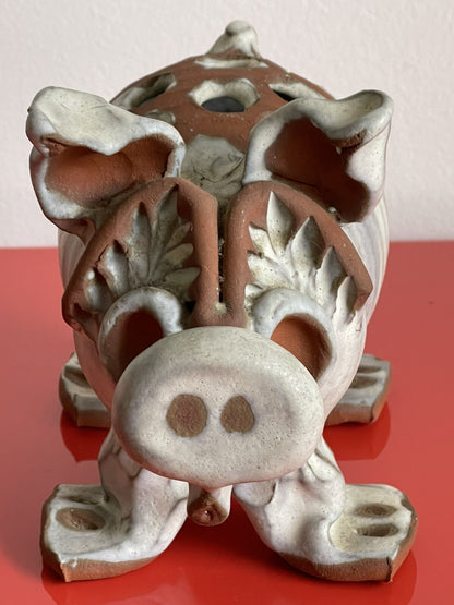 Stoneware Pig Glaze Clay Flower Frog or Pencil Holder Folk Art Pottery Cottage2
