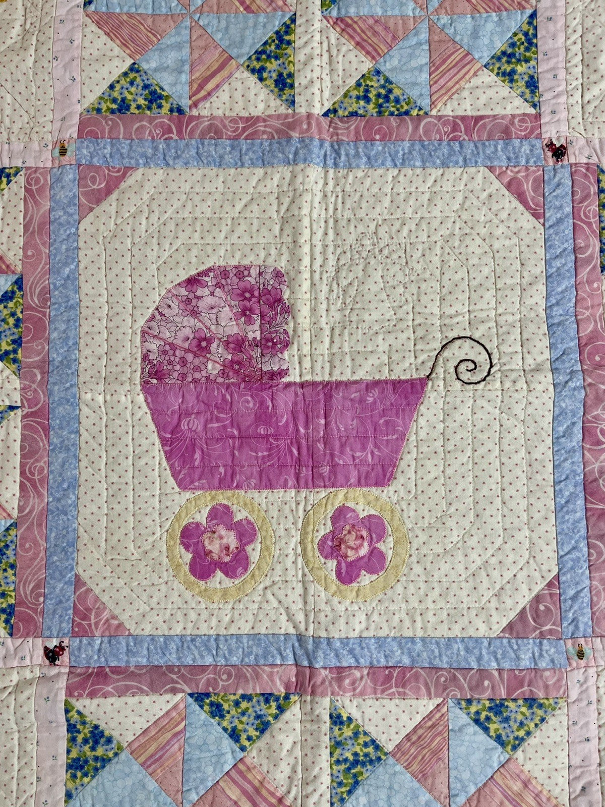Handmade Handstitched Baby Quilt Blanket 42” Square Edna Deppen 2009 Florida2