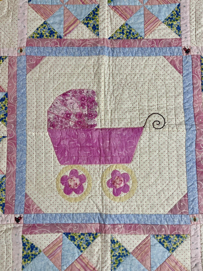 Handmade Handstitched Baby Quilt Blanket 42” Square Edna Deppen 2009 Florida2