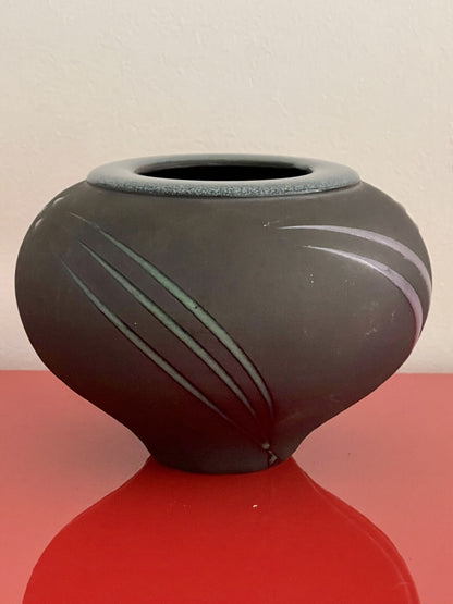 Michael Cho Studio Art Pottery 6” Postmodern Abstract Bulbous Raku Ceramic Vase1