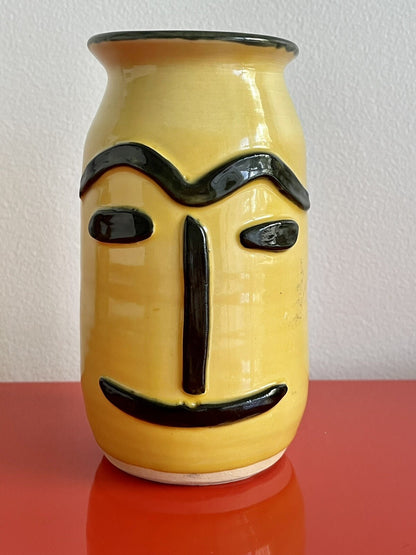Picasso Style Art Pottery Ceramic Vase 6.5” Mod Vintage MCM 1960s Hand Painted0