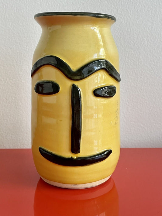 Picasso Style Art Pottery Ceramic Vase 6.5” Mod Vintage MCM 1960s Hand Painted0