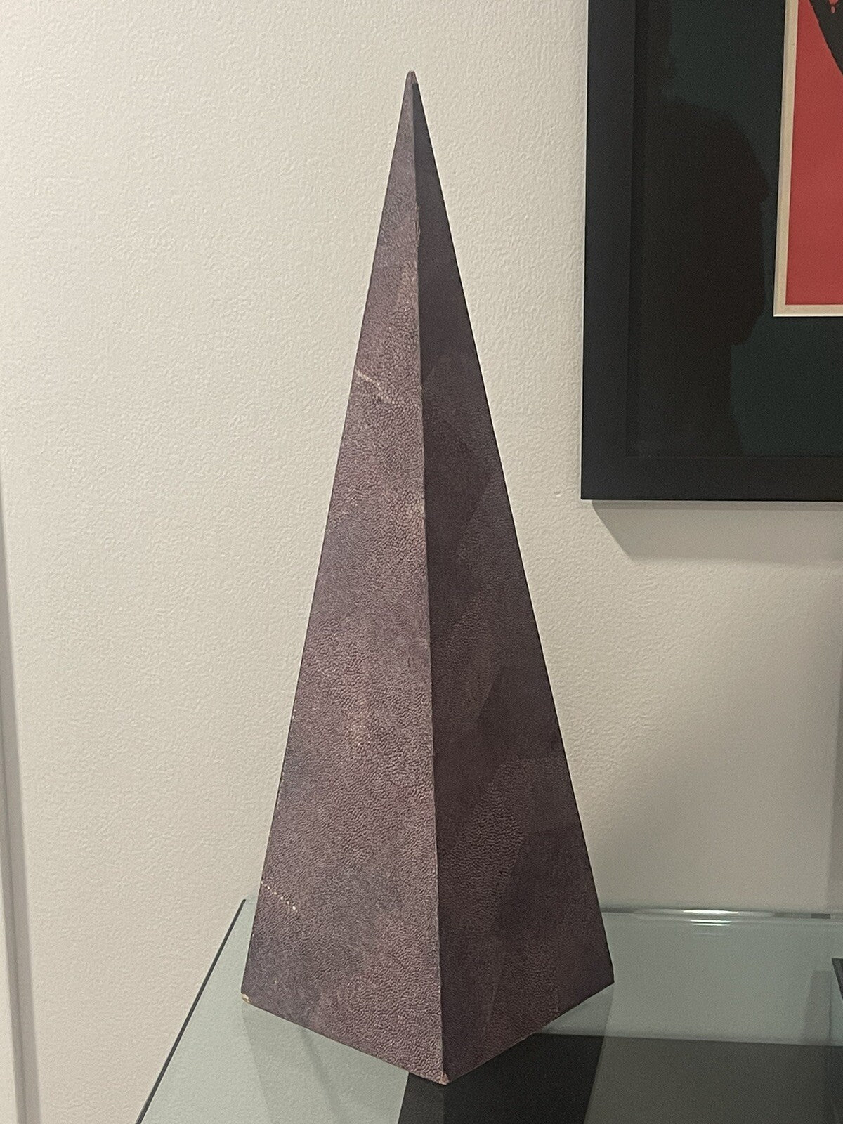 Maitland Smith 23.5” Purple Plum Gray Shagreen Texture Obelisk Hollywood Regency1