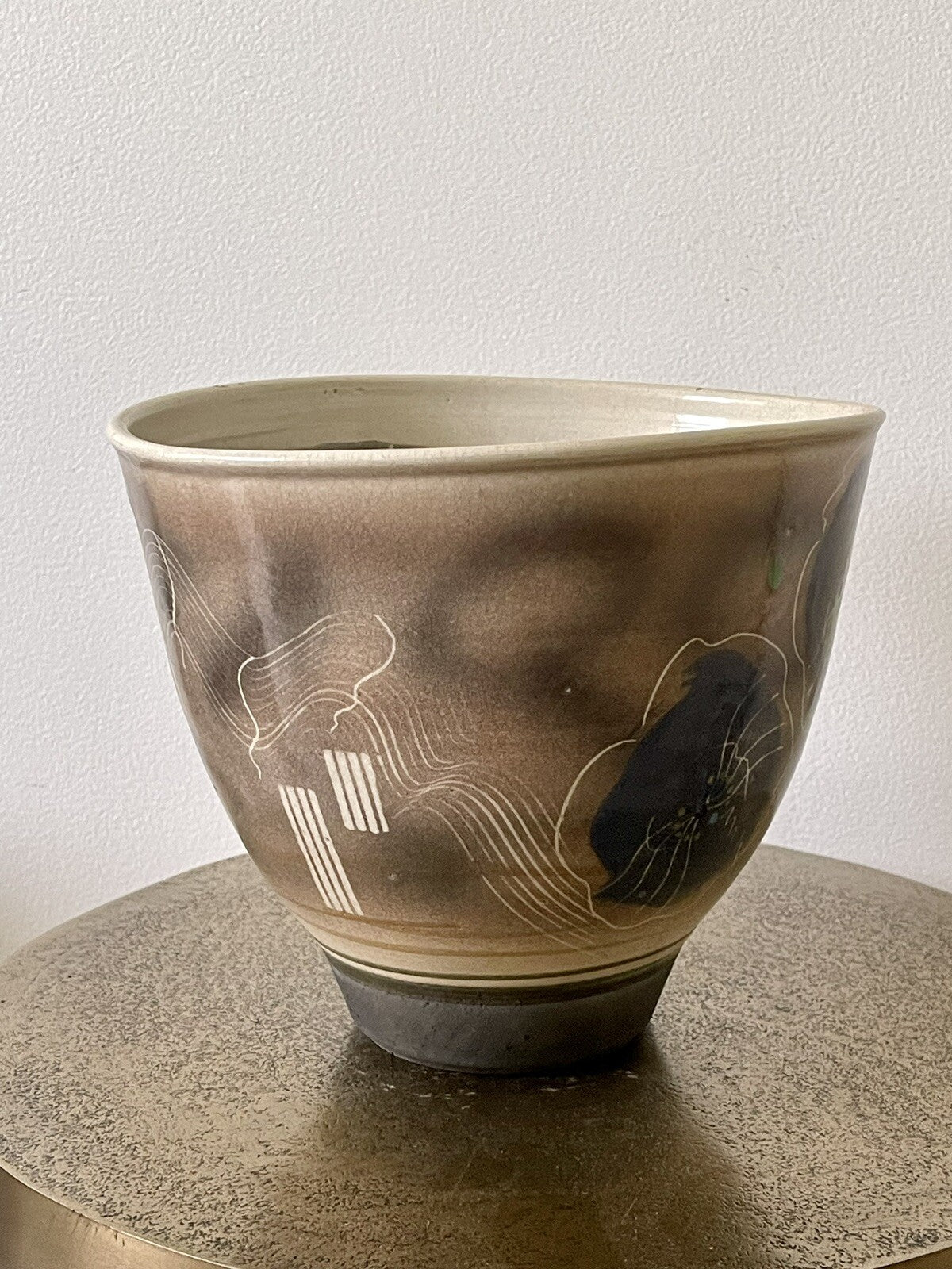Jamie Davis Studio Art Pottery 1980s Postmodern Raku Ceramic Bowl Vessel 9” Tall1