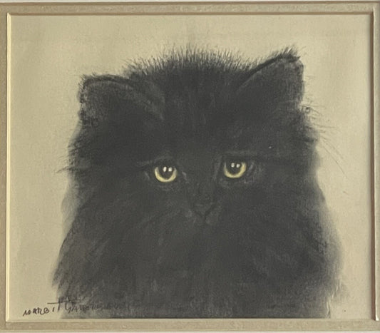 OOAK Cat Kitten Hand-Colored Pastel Lithograph Art Signed Gatterbauer Framed #70