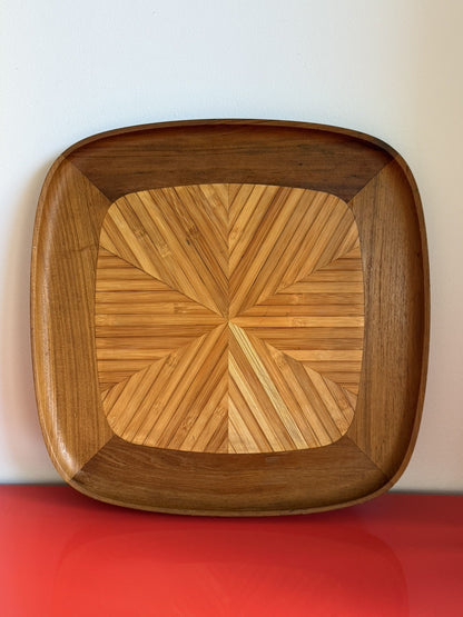 RARE Vintage Dansk 19.5” Teak Bamboo TWO WOODS Platter Tray 1960s Quistgaard IHQ0
