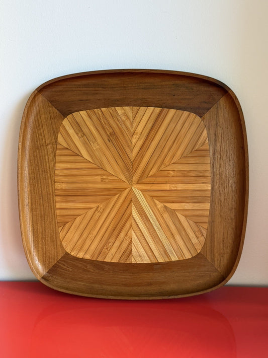 RARE Vintage Dansk 19.5” Teak Bamboo TWO WOODS Platter Tray 1960s Quistgaard IHQ0