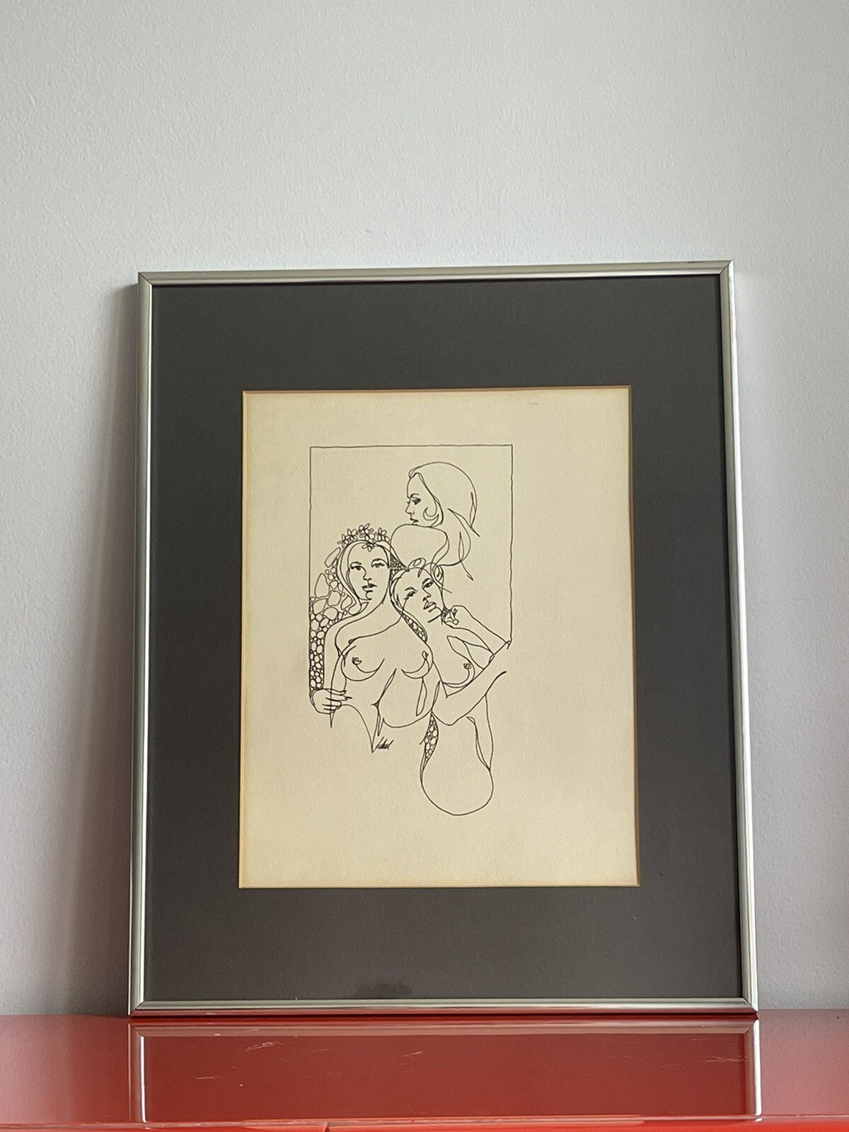 Nude Sexy Sultry Ladies Mod 1960s 1970s Era Pen & Ink Original Art Line Drawing1