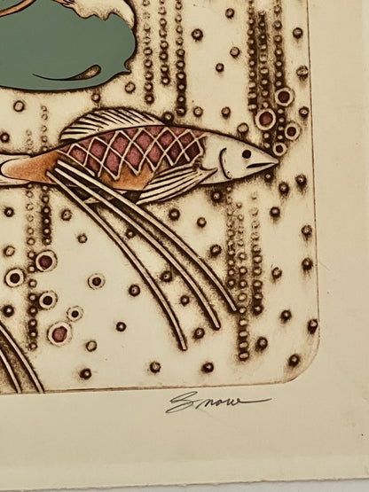 Sidney Schatzky Hand Colored Collagraph Limited Ed Art Unframed “Snow” 10/255