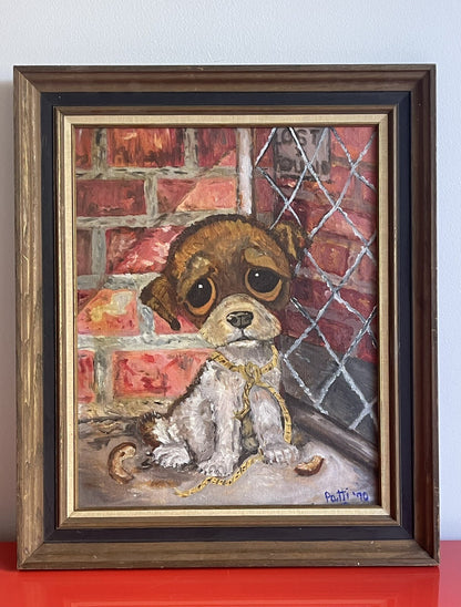 Sad Eye GIG Puppy Dog Original Painting on Board 20” x 24” Framed MCM Mod0