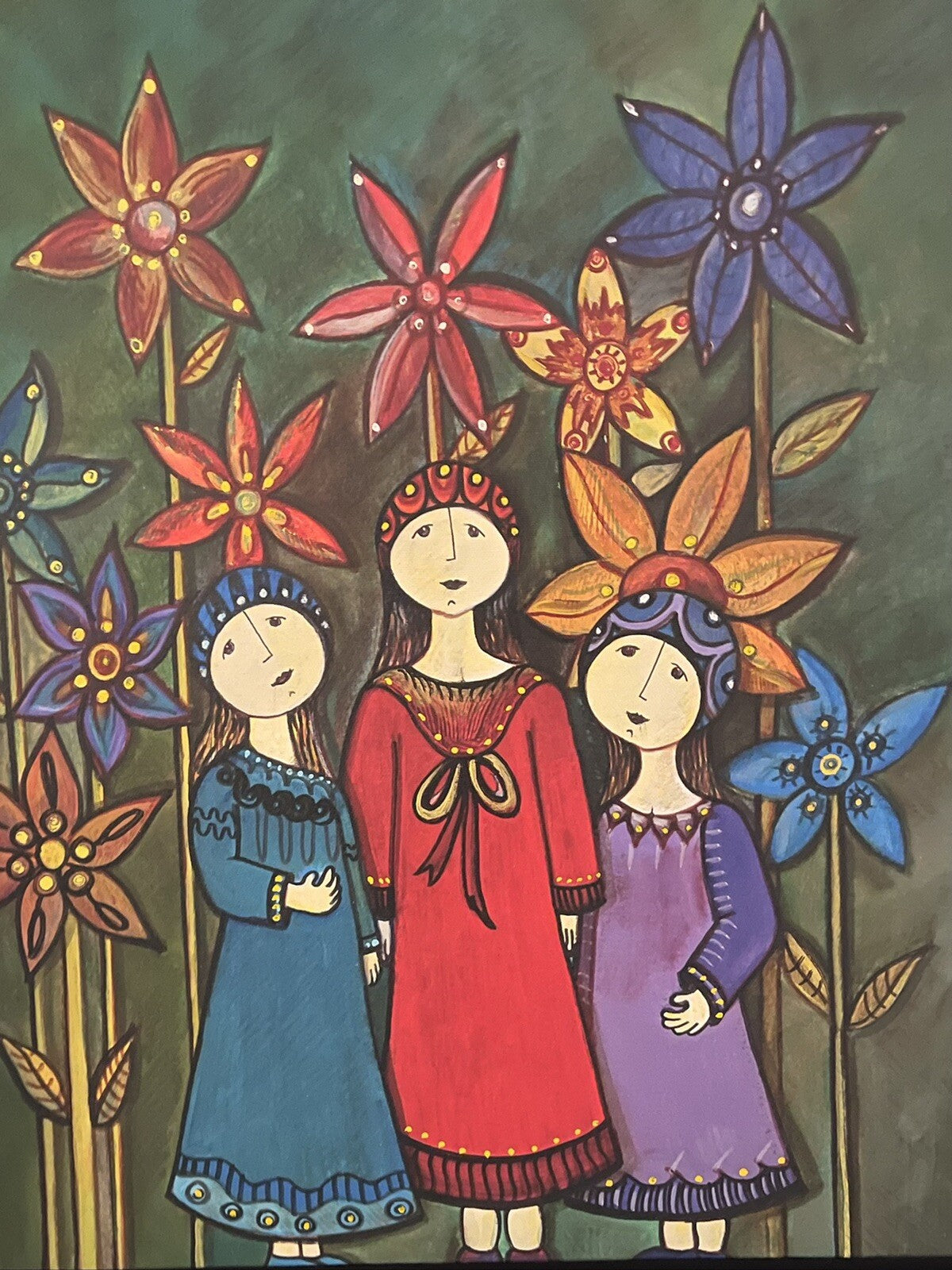 Charming Scandinavian Danish Modern Orig Painting MCM Framed Folk Art 25” x 29”1