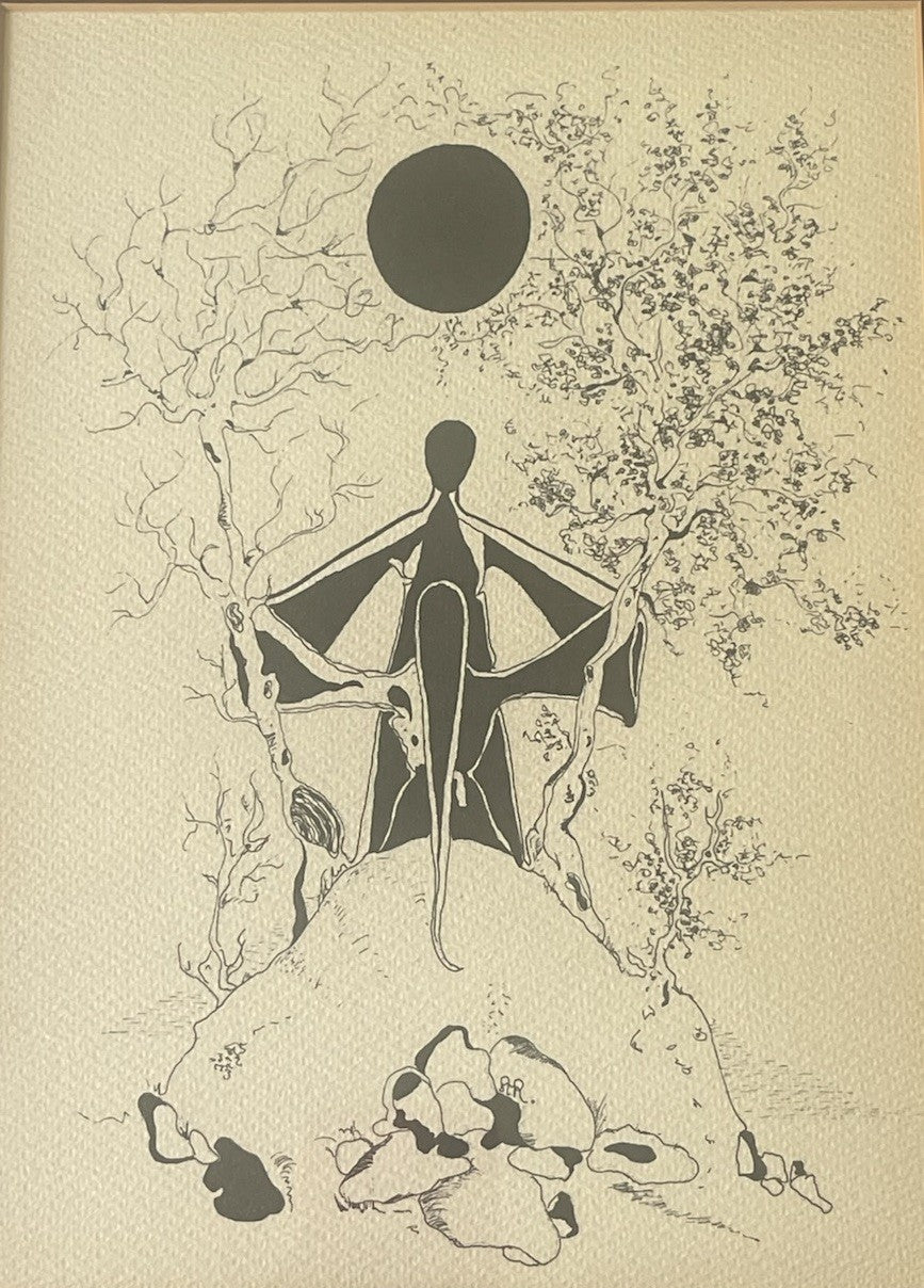 1970s Era Pen & Ink Drawing Minimalist Art Modernism 12” x 15” Framed Surrealist0