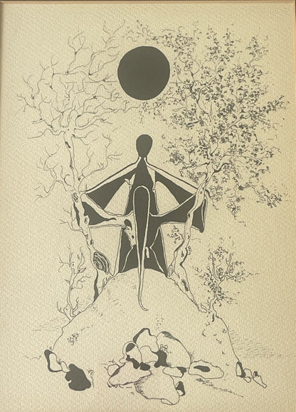 1970s Era Pen & Ink Drawing Minimalist Art Modernism 12” x 15” Framed Surrealist0