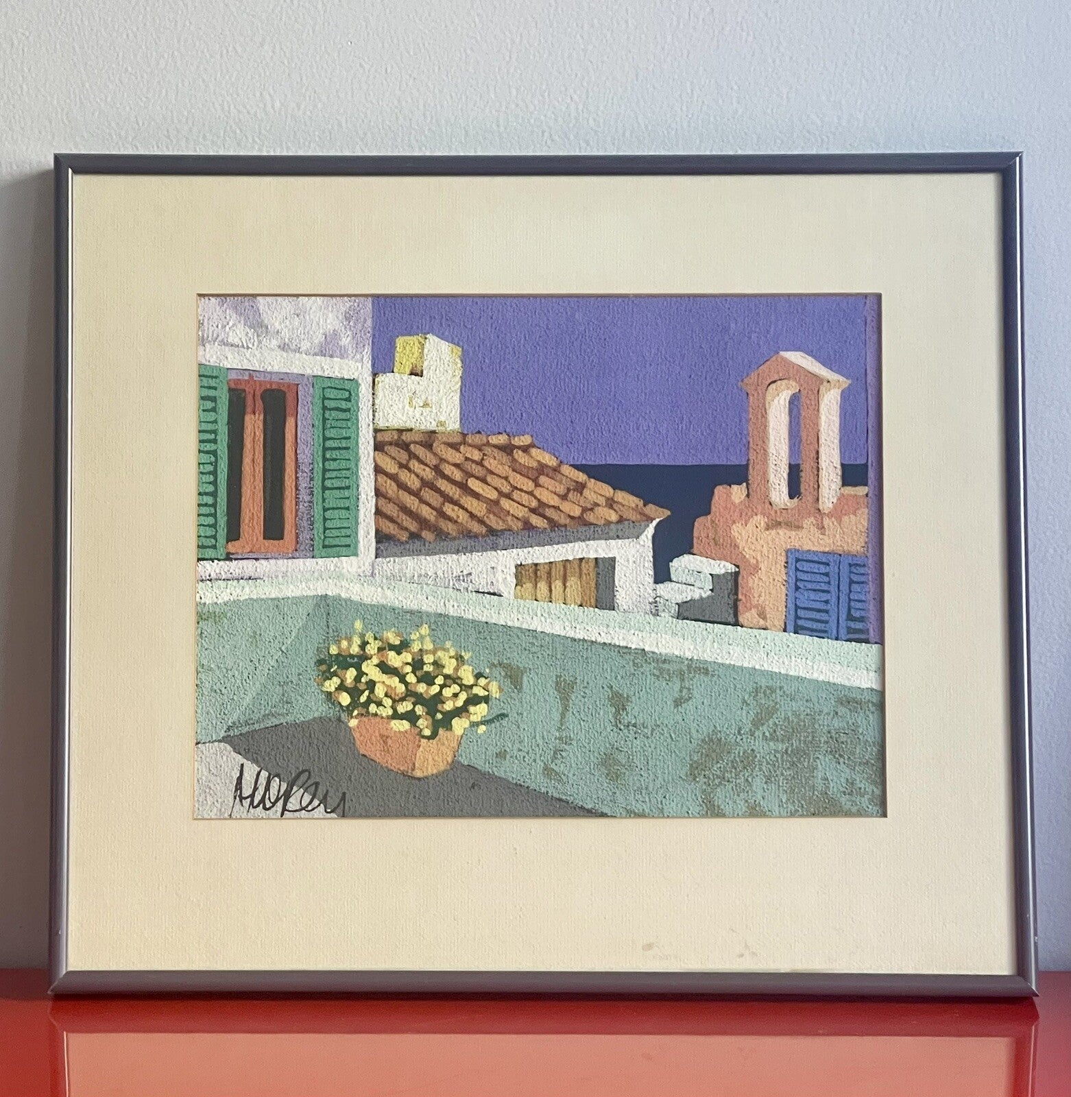 Original Impressionist Fine Art Seaside Roof Painting Colorful Modernist Signed1